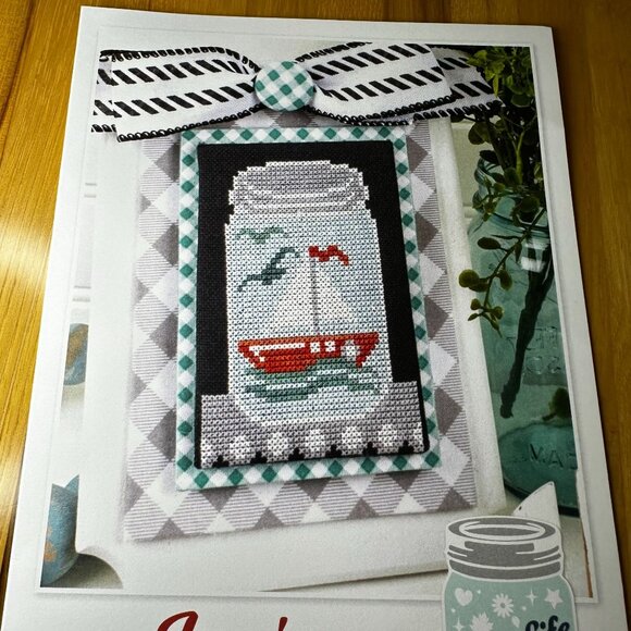 June Sailboat Shelf Life Cross Stitch Pattern Kit NEW Its Sew Emma Monthly Jar - Picture 2 of 3